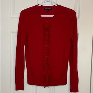 Banana Republic Red Knit Sweater button up front ruffles size small